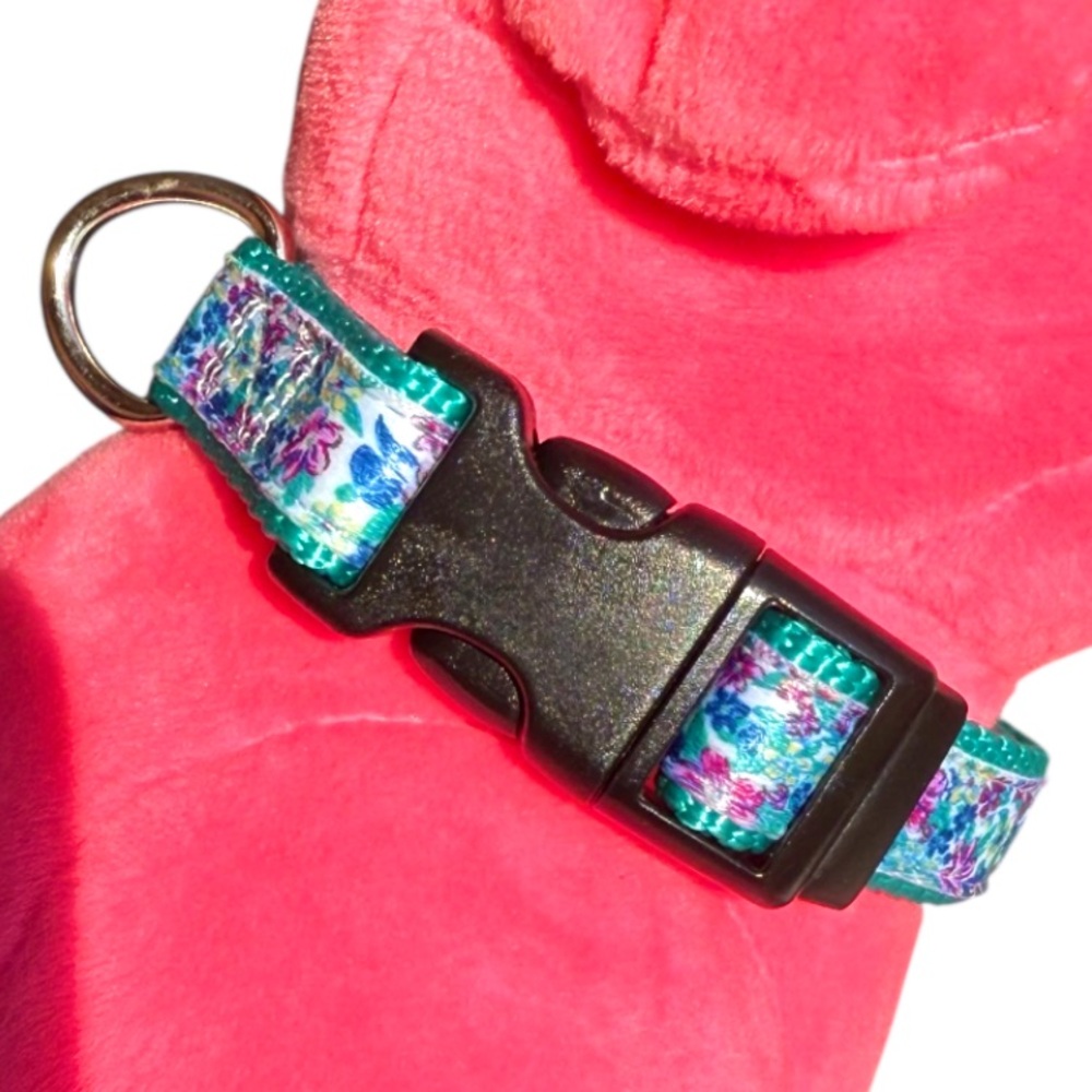 RETRIEVER FLORAL 1/2” ADJUSTABLE DOG COLLAR *XS-S, 12” *SATIN RIBBON *NWT, NEW